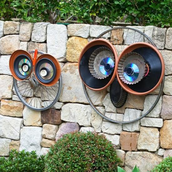 DIY puutarhakoristeet pöllöt kierrätysideoita