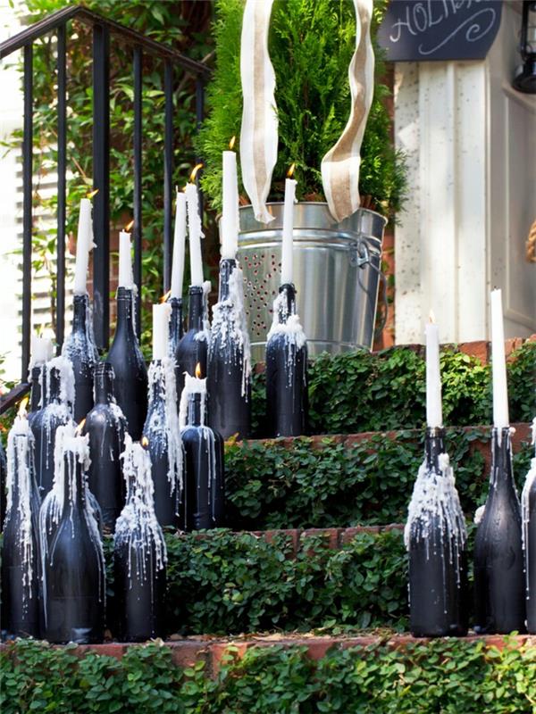 DIY -ideoita viinipulloja kynttilänjalka koristele portaikkoa