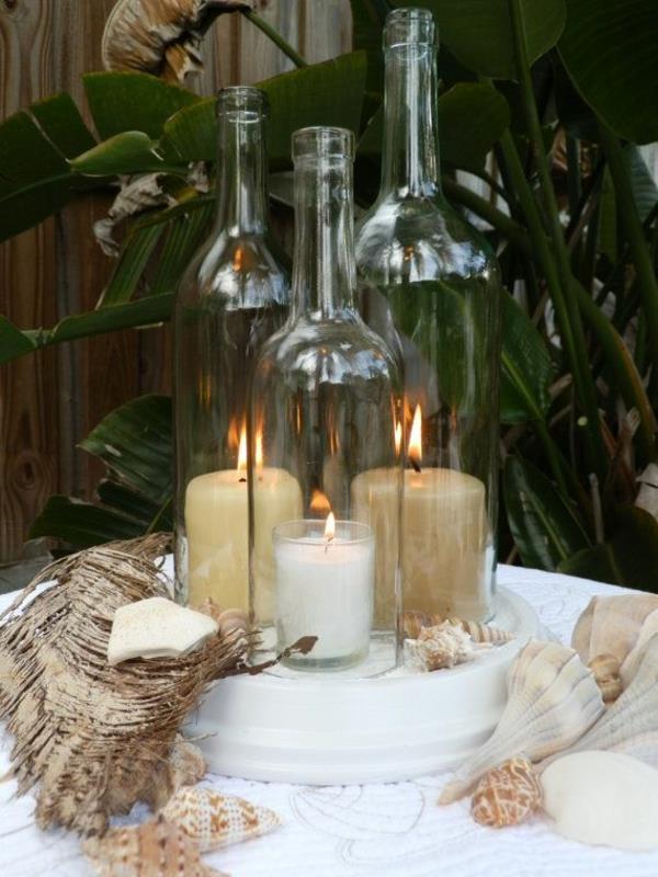 DIY sytyttää viinipullon koristeen kynttilöillä