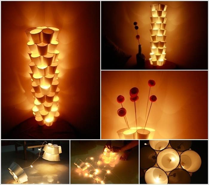 diy-lampunvarjostin piste-juutti negatiivinen näpertely paperityynyllä paperikupilla