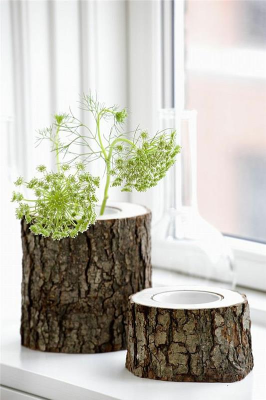 DIY huonekalupalkki puusta luonnonpuusta maljakkolyhty
