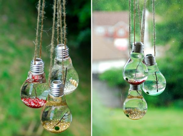DIY -projekteja vanhoja hehkulamppuja käsityöideoita terrarium roikkuu koriste -esineitä