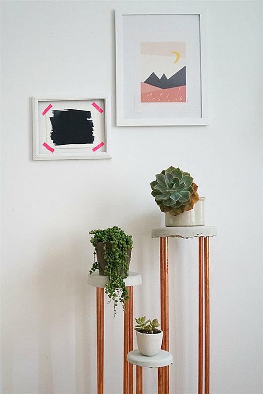 diy -projektit kasvijalusta kuparia