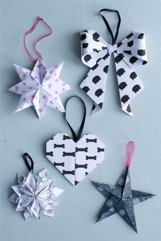 diy joulukoristeita origami koriste riipus valkoinen musta