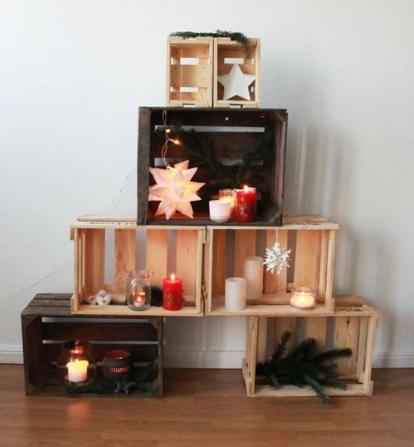 DIY joulukoristeita ideoita joulukuusi kuormalavoja