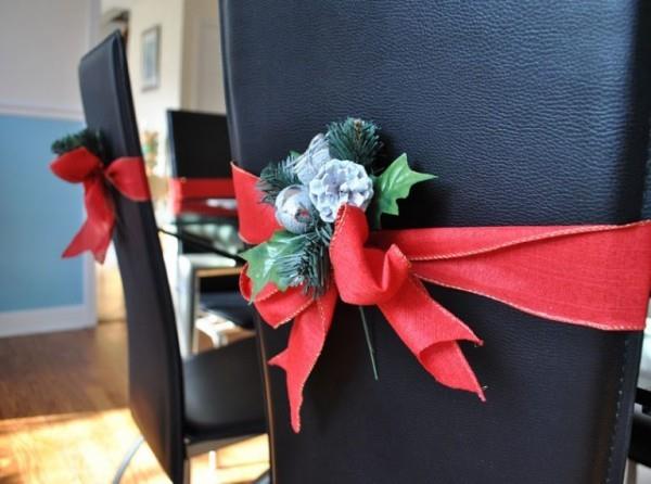 DIY joulukoristeita ideoita koristelu tuolit ruokasali