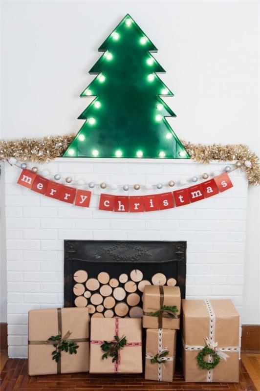 DIY joulukoristeita ideoita mantel koristella lahjoja