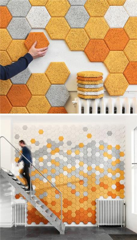 DIY -kodin ideoita seinäkoristeiden laattojen optiikka kuusikulmaiset paneelit