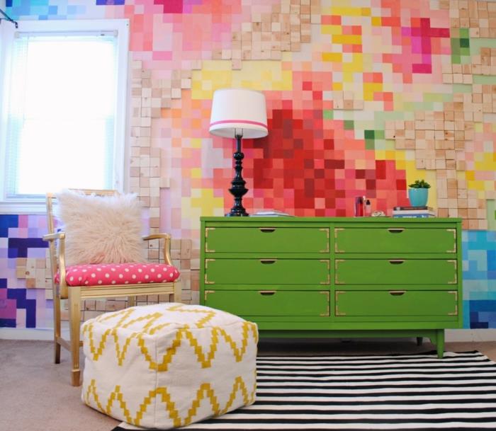 DIY koti -ideoita seinäsuunnittelu seinäväri neliöt kuvio värikäs