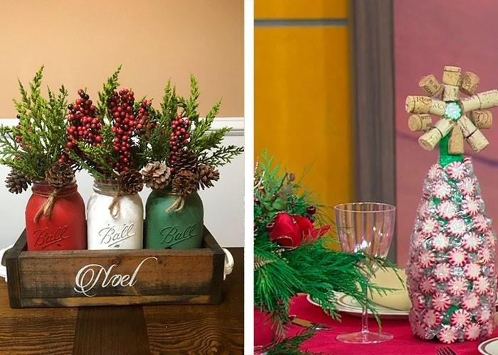 DIY joulupöydän sisustusideoita korkeilla ja muurauspurkkeilla