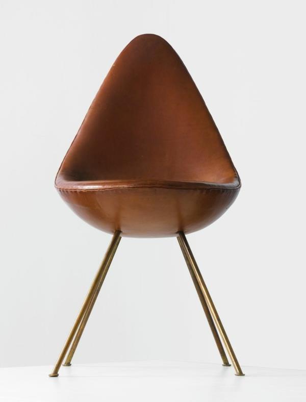 Tanskalaiset designkalusteet Arne Jacobsen pudotustuoli ruskea nahka