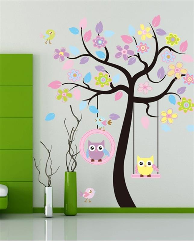 tee se itse ideoita teini -ikäiset seinätarrat puu värikkäät pöllöt