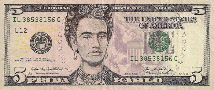 viiden dollarin seteli frida kahlo face muuntaa Yhdysvaltain dollarin euroksi