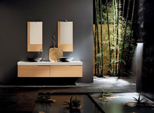 tummat kylpyhuoneen suunnitteluideat bambu -sisustus