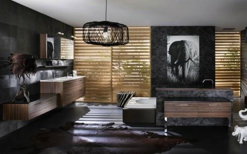 tummat kylpyhuoneen suunnitteluideat puu ruskea harmaa