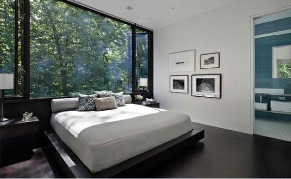 tumma puulattia makaa moderni aasialainen makuuhuone