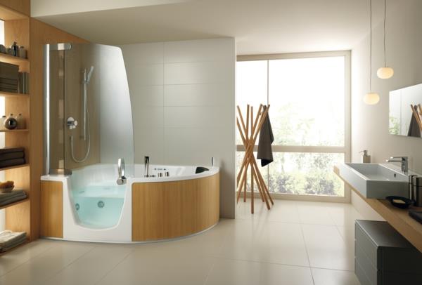 moderni kylpyhuone design puulaatat kulma -amme