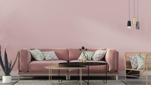 sohva vaaleanpunaisessa elävässä ideassa
