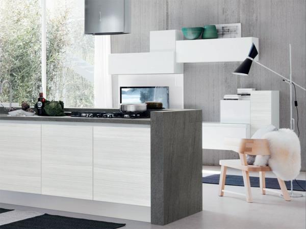 Minimalistinen sisäänrakennettu keittiösaari