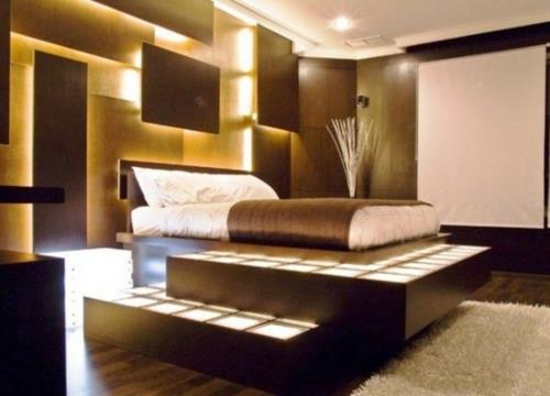 sisäänrakennettu valaistusseinäsuunnittelu makuuhuoneen verhoilu sängynrunko