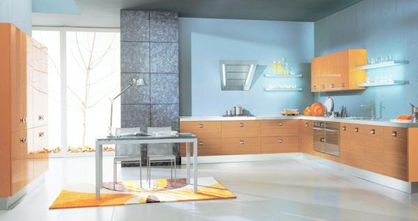 sisustusideoita eläviä ideoita keittiön seinän väri oranssi huonekalut