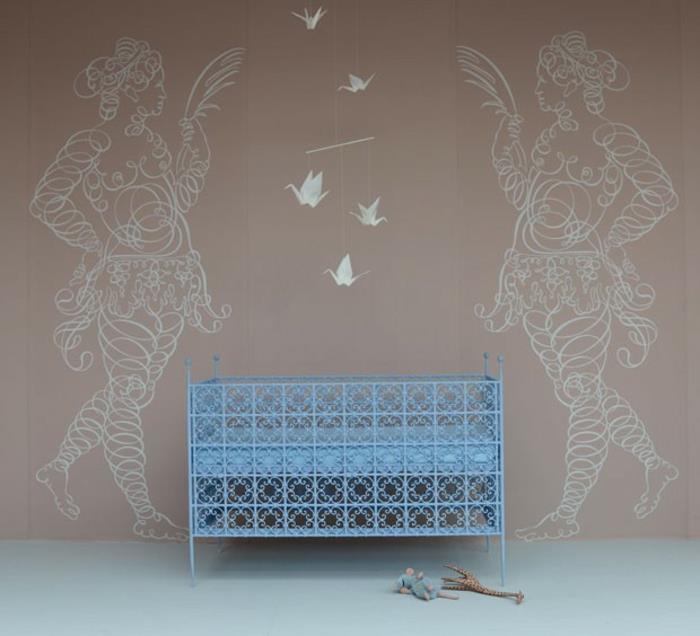 sisustaminen lastenhuone Agnès Emery sininen sänky kaunis seinän muotoilu