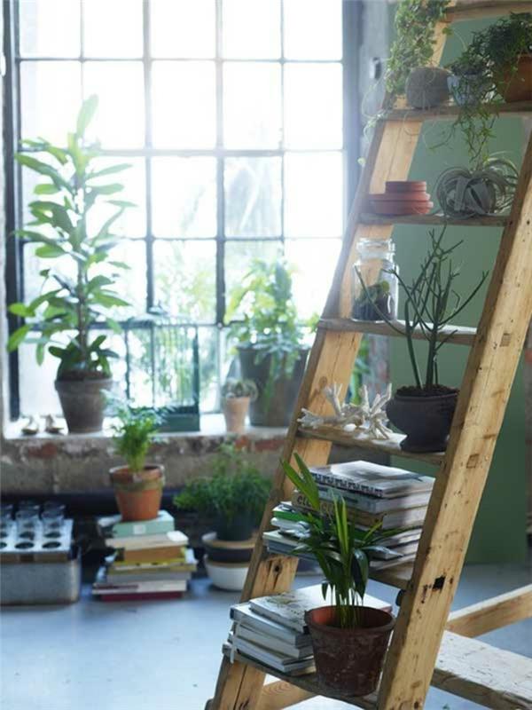 Kierrätysideoita sisustusesimerkkejä sisustusideoita diy -ideoita puiset tikkaat epäsuora valaistus puutarha