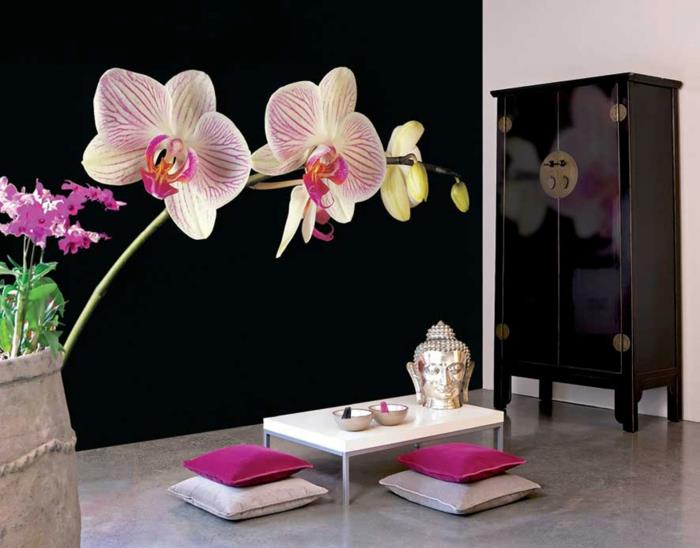 sisustusesimerkkejä sisustussuunnittelu elävä tyylikkyys aasia huoneisto sisustusesimerkit aasialaiset kiinalaiset orkideat