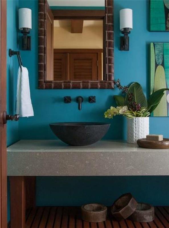 väri turkoosi väri design sisustusesimerkit trendi väriseinä design seinän suunnittelu sinivihreä kylpyhuone2