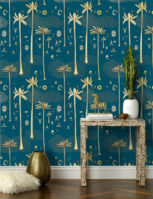 sisustusesimerkit trendi väri seinän suunnittelu seinän suunnittelu sinivihreä kulta