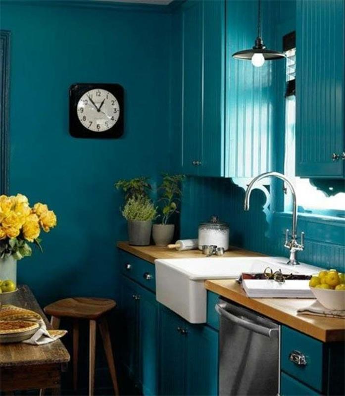 sisustusesimerkit trendi väri seinän suunnittelu seinän suunnittelu sinivihreä keittiö
