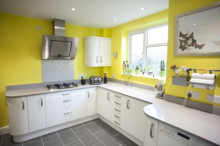 sisustusideoita keltaisella maalaa keittiön seinät keltaiseksi
