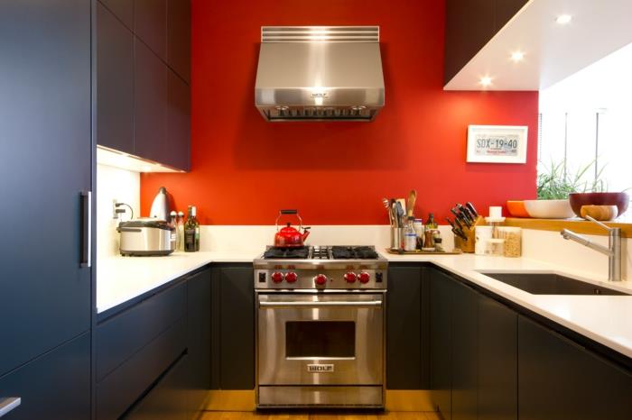 sisustusideoita keittiösuunnittelu värilliset seinät harmaat keittiökaapit