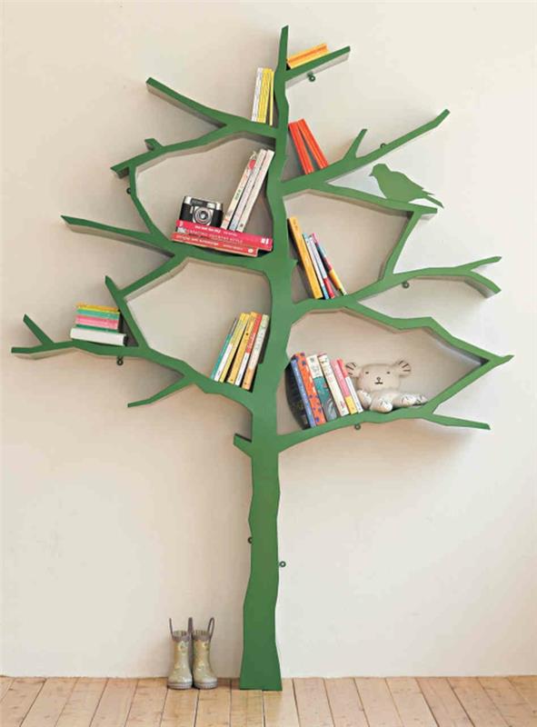 säilytystilaa lastenhuoneen kirjahylly luova puu