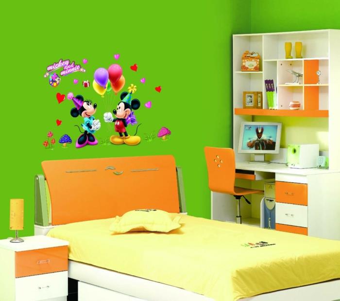 sisustusideoita lastenhuoneen vihreät seinät oranssi aksentti