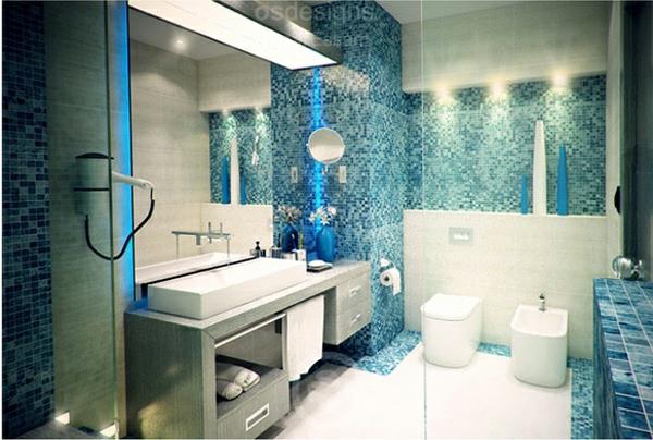 sisustusideoita moderni kylpyhuone sininen harmaa