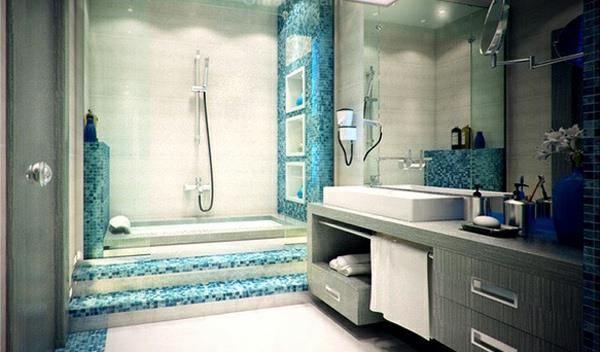 moderni kylpyhuone siniharmaa