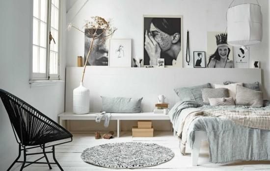 sisustusideoita makuuhuone boho scandi -tyyliin