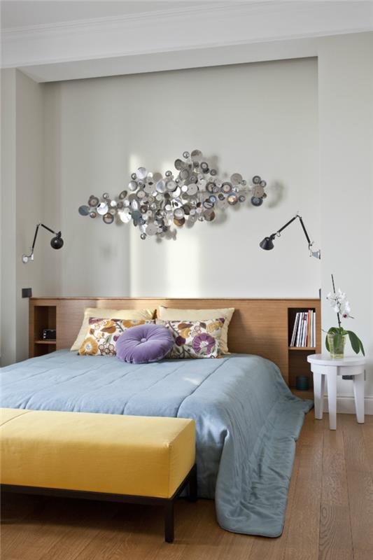 sisustusideoita makuuhuoneen väreissä yhdistyvät orkidea -seinävalaisimet