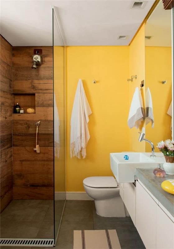 sisustusideoita eläviä ideoita tutkia kylpyhuoneiden kalusteita lattiatason suihkuseinän väri keltainen