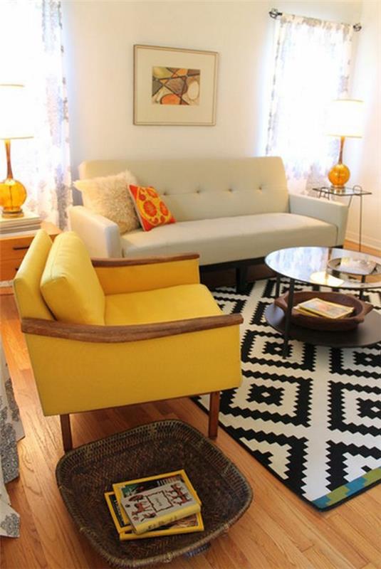 olohuoneen huonekalut moderni trendikäs keltainen nojatuoli