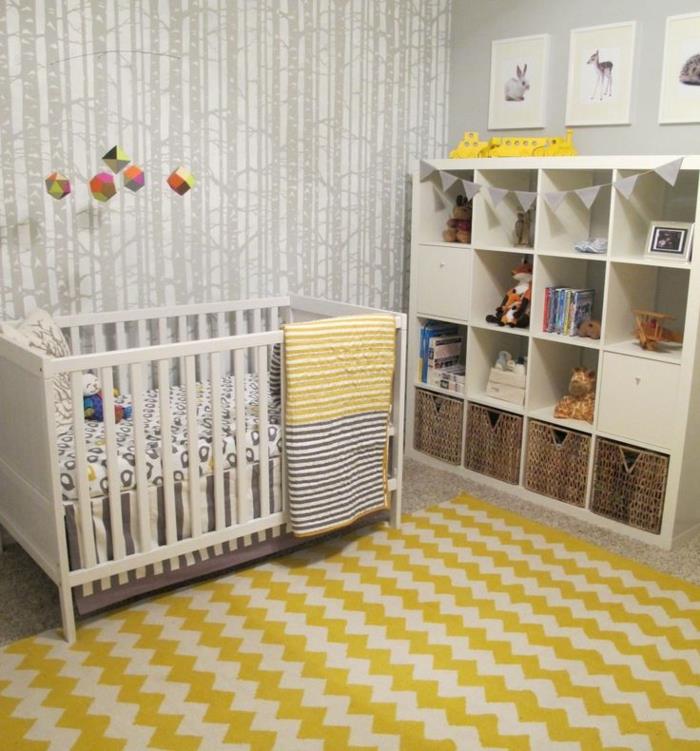 sisustusvinkkejä lattia keltainen matto vauvan sänky