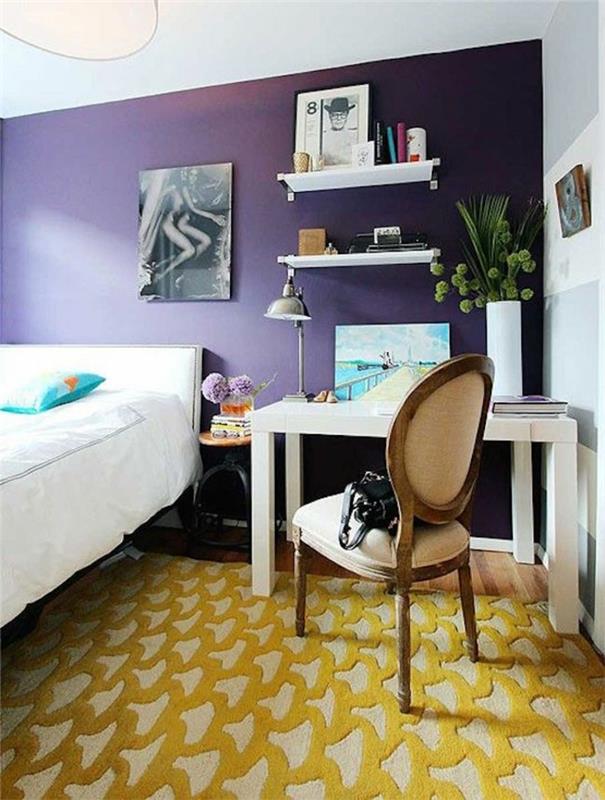 sisustusvinkkejä lattia keltainen matto muniminen makuuhuone