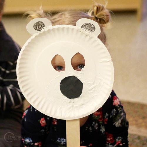 tinker jääkarhu naamio paperilautaselta lasten kanssa