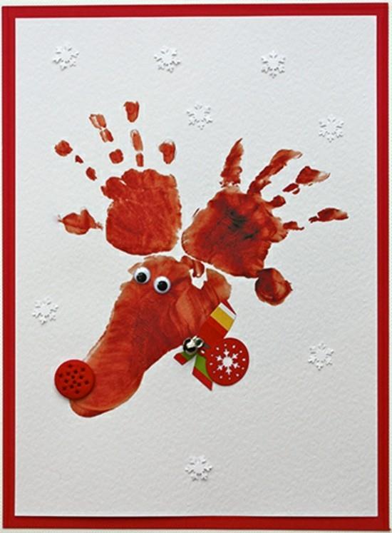 hirvi motiivi tinker joulukortteja lasten kädenjälki
