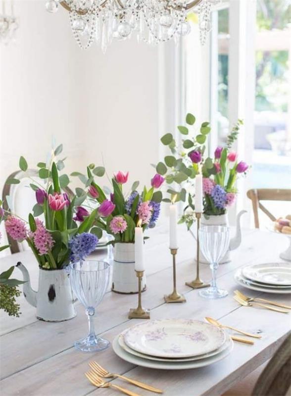 tyylikäs pöytäsuunnittelu - DIY -koriste kevään koristelu lasissa