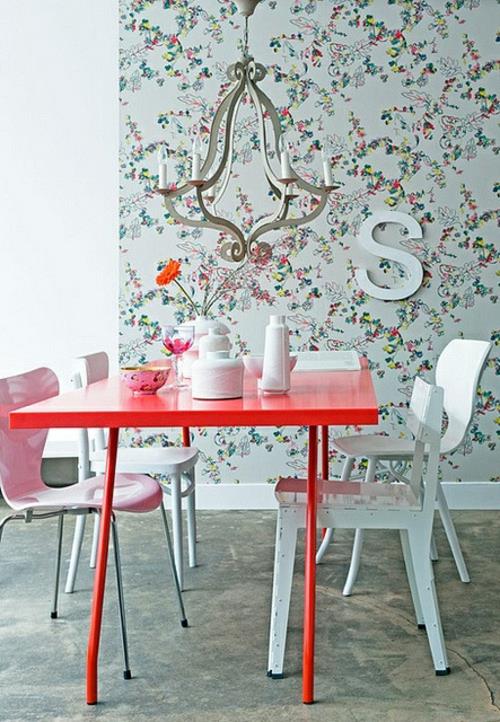 tyylikäs ruokasalin suunnitteluideoita naisellinen pöytä punainen