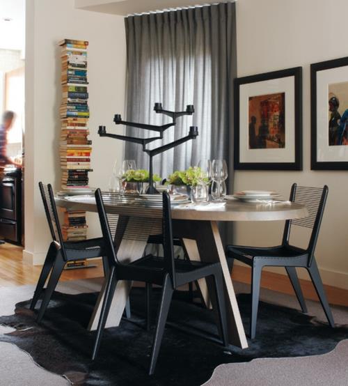 tyylikäs ruokasalin suunnittelu idea musta tuoli pöytä puu
