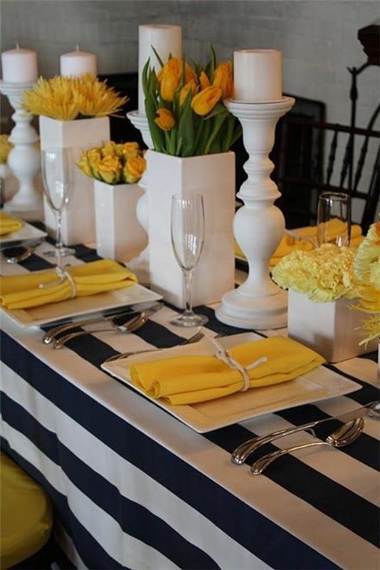 tyylikäs pöydän koristelu tulppaaneilla kukkia järjestämällä pöydän koristeluideoita keltaisella