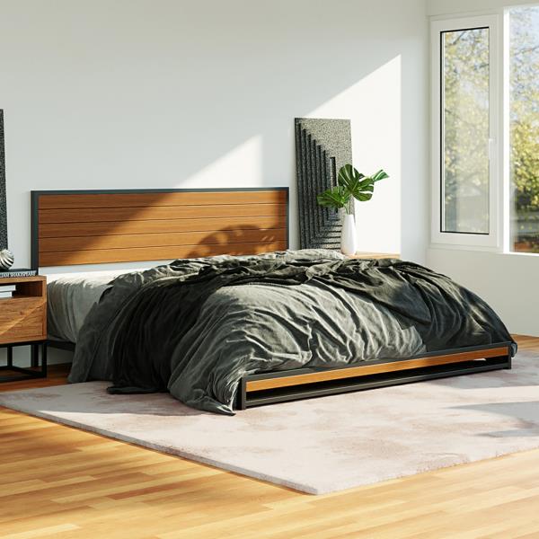 tyylikäs puinen sänky makuuhuoneessa